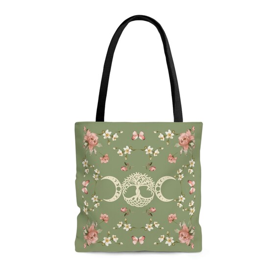 Cottagecore Witch Bag Cottagecore Tote Bag Triple Goddess Moon Bag Botanical Bag Witchy Bag Witchy Tote Bag Mystical Bag Green Witch Bag