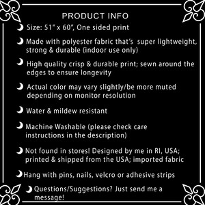 May include: Product information for a 51" x 60" one-sided print. The print is made of polyester fabric, is water and mildew resistant, and is machine washable. The print is designed and shipped from the USA.