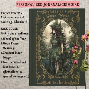 Personalized Green Witch Journal Book of Shadows Book of Spells Grimoire Journal Witch Notebook Witchy Journal Witchcore Spell Book Journal