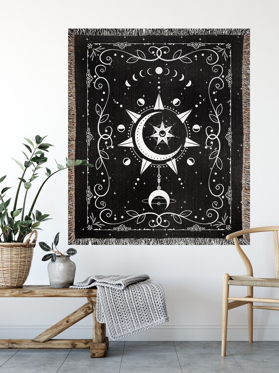 Moon Tarot Card Woven Throw, Witchy Blanket, Woven Throw Witchy, Witch Bedding, Witchy Bedding, Altar Decor, Gothic Blanket, Goth Blanket