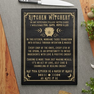 Kitchen Witchery Glass Cutting Board, Kitchen Witch Chopping Board, Witchy Gifts, Wiccan Gifts, Kitchen Accessories, Witch Home Decor