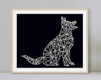 Modern Dog Art, Geometric Printable Dog  Print, Contemporary Wall Art, Black and White Art Print, Modern Animal Art