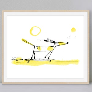 Dog on a Skateboard Art, Cute Dog Digital Download Art, Kids Room Wall Art, Nursery Decor