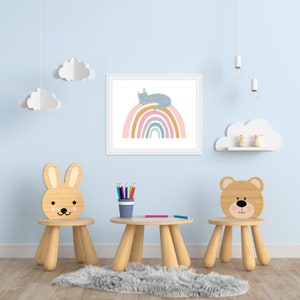 Whimsical Cat Art, Rainbow Art Print, Girls Bedroom Art, Nursery Wall Art, Cat Rainbow Art, Animal Art Print, Kids Room Art image 7