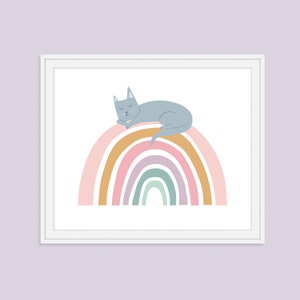 Whimsical Cat Art, Rainbow Art Print, Girls Bedroom Art, Nursery Wall Art, Cat Rainbow Art, Animal Art Print, Kids Room Art image 5