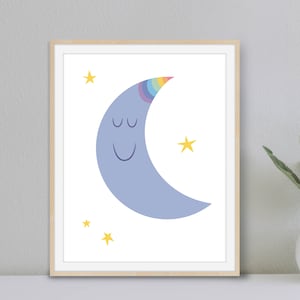 Digital Download Nursery Wall Art, Whimsical Moon Art Print, Child&#39;s Room Art Decor, Baby Room Print