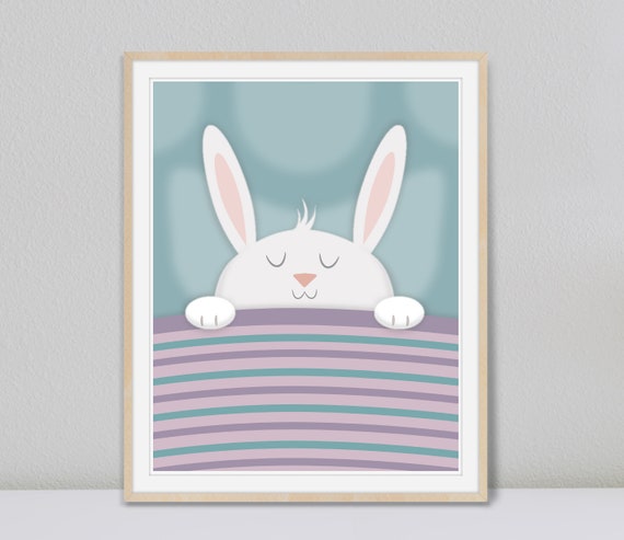 Cute Bunny Nursery Wall Art, Sleeping Baby Rabbit Art Print, Whimsical  Animal Art, Kids Room Wall Art, Baby Room Art 
