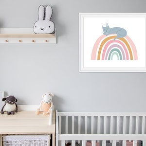 Whimsical Cat Art, Rainbow Art Print, Girls Bedroom Art, Nursery Wall Art, Cat Rainbow Art, Animal Art Print, Kids Room Art image 6