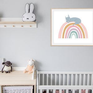 Whimsical Cat Art, Rainbow Art Print, Girls Bedroom Art, Nursery Wall Art, Cat Rainbow Art, Animal Art Print, Kids Room Art image 3