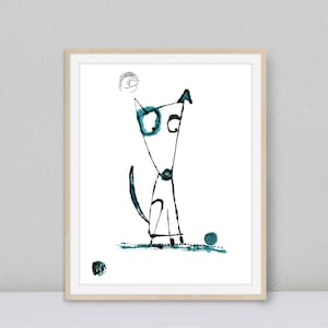 Cute Dog With Ball Art, Whimsical Digital Download Dog Print, Kids Room Wall Art, Boys Nursery Printable Art, Cute Quirky Dog Art