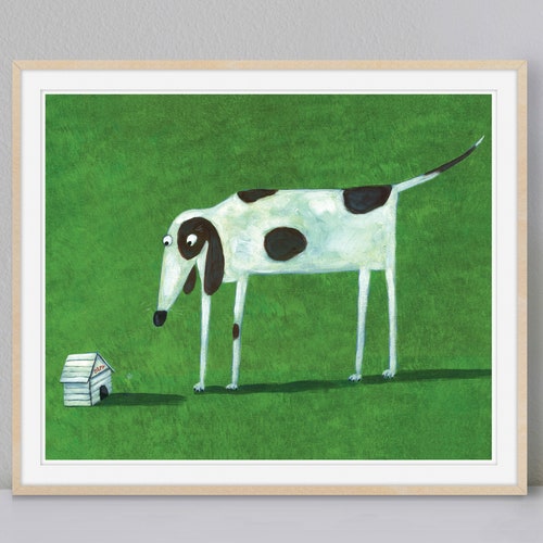 Funny Dog With Little Dog House Painting Print Quirky Dog - Etsy Funny Dog With Little Dog House Painting Print Quirky Dog - Etsy