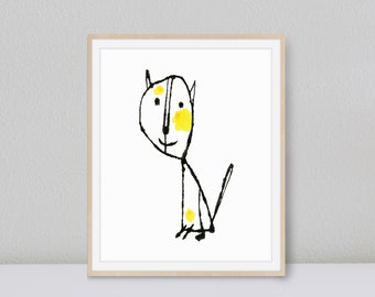 Cute Cat Art Print, Digital Download Printable Nursery Art, Kids Room Wall Art, Animal Art Prints