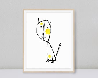 Cute Cat Art Print, Digital Download Printable Nursery Art, Kids Room Wall Art, Animal Art Prints