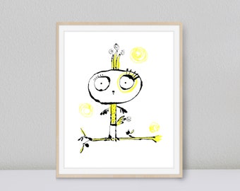 Funny Bird Art, Whimsical Bird Print, Nursery Animal Wall Art, Kids Room Wall Decor, Eclectic Wall Art