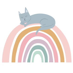 Whimsical Cat Art, Rainbow Art Print, Girls Bedroom Art, Nursery Wall Art, Cat Rainbow Art, Animal Art Print, Kids Room Art image 8
