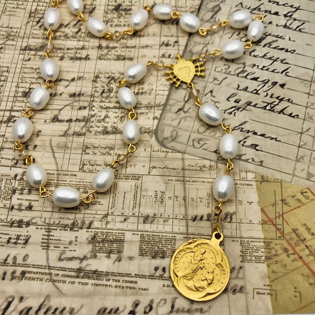 Mary Magdalene and Jesus 18k Gold Our Lady of Sorrows Freshwater Pearls