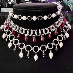 Goth Vampire Chainmail Choker Necklace Set