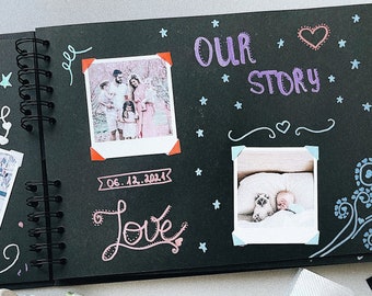 Scrapbook With 80 Black Pages Personalized Photo Included Black Hardcover Guest Book Wedding Album Anniversary Valentine's Gift