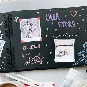 Scrapbook With 80 Black Pages Personalized Photo Included Black Hardcover  Guest Book Wedding Album Anniversary Valentine's Gift 