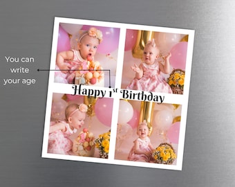 Photo Collage Magnet for Fridge: Personalized Picture Magnet Invitation, First Birthday Gift