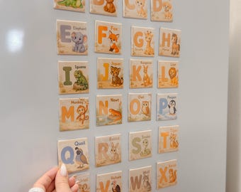 Alphabet Magnets: Button Magnets, Animal Alphabet Set, Kids Room Decor, Gift For Young Kids