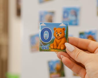 Spanish Alphabet Button Magnets, Animal Alphabet Set 27, Fridge Magnets, Gift for Kids