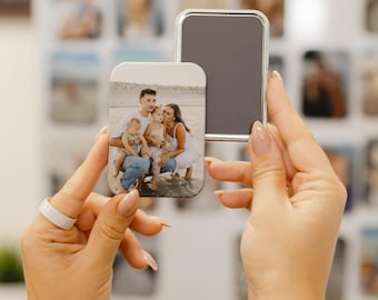 カスタムファミリーフォトマグネット、パーソナライズされたビーチ写真ボタンマグネット、ソフトタッチ冷蔵庫記念品、お母さん、お父さん、おじいちゃん、おばあちゃんへのギフト