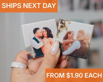 Wedding Button Magnets Custom Photo Decor: Square 2x2 Inches, Waterproof Prints | Magnetic Keepsakes, Personalized Gifts, Fridge Art