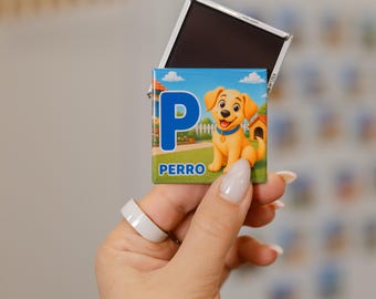Spanish Alphabet Button Magnets: Animal Letters for Kids Learning, Kids Room Decor, Animal Alphabet