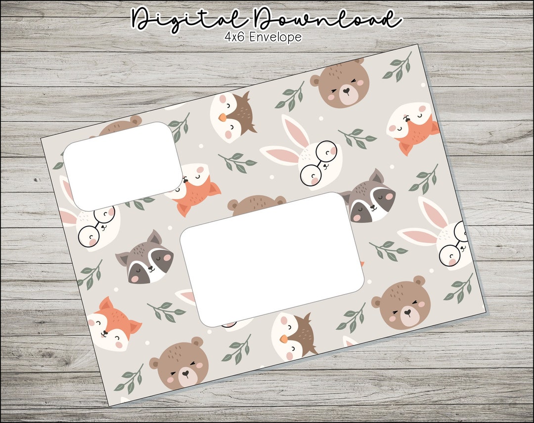 4x6 Envelope Printable, Forest Animals Cottage Kawaii Cute, Cowboy ...