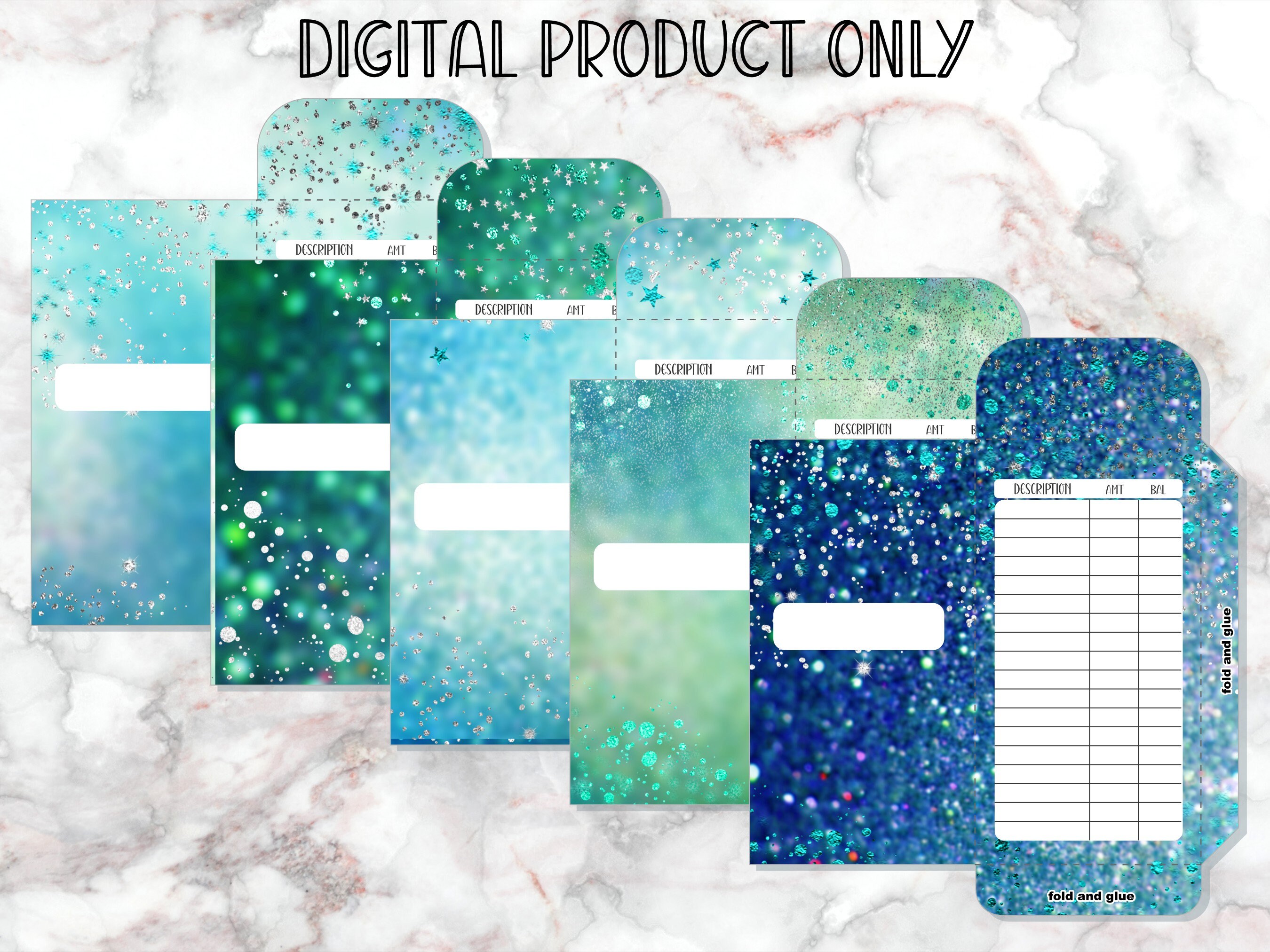 money envelopes printable sea glitter cute pastel kawaii etsy