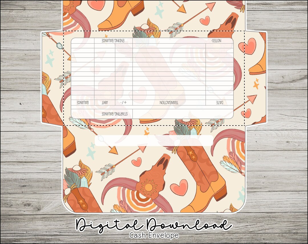 Cash Stuffing Envelope Printable, Western Desert Boot Kawaii Cute ...