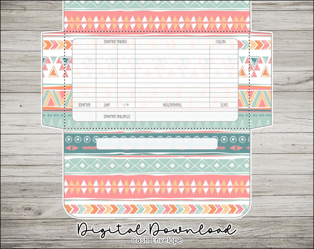 Cash Stuffing Envelope Printable, Western Aztec 4 Kawaii Cute, Cowboy ...