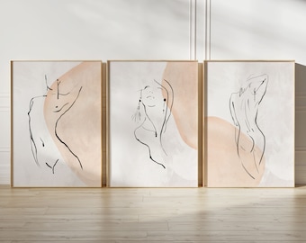 Set of 3 Woman Line Art Prints | Female Figure Line Art Set | Abstract Woman Body Wall Art | Woman Line Drawing | Minimal Woman Art