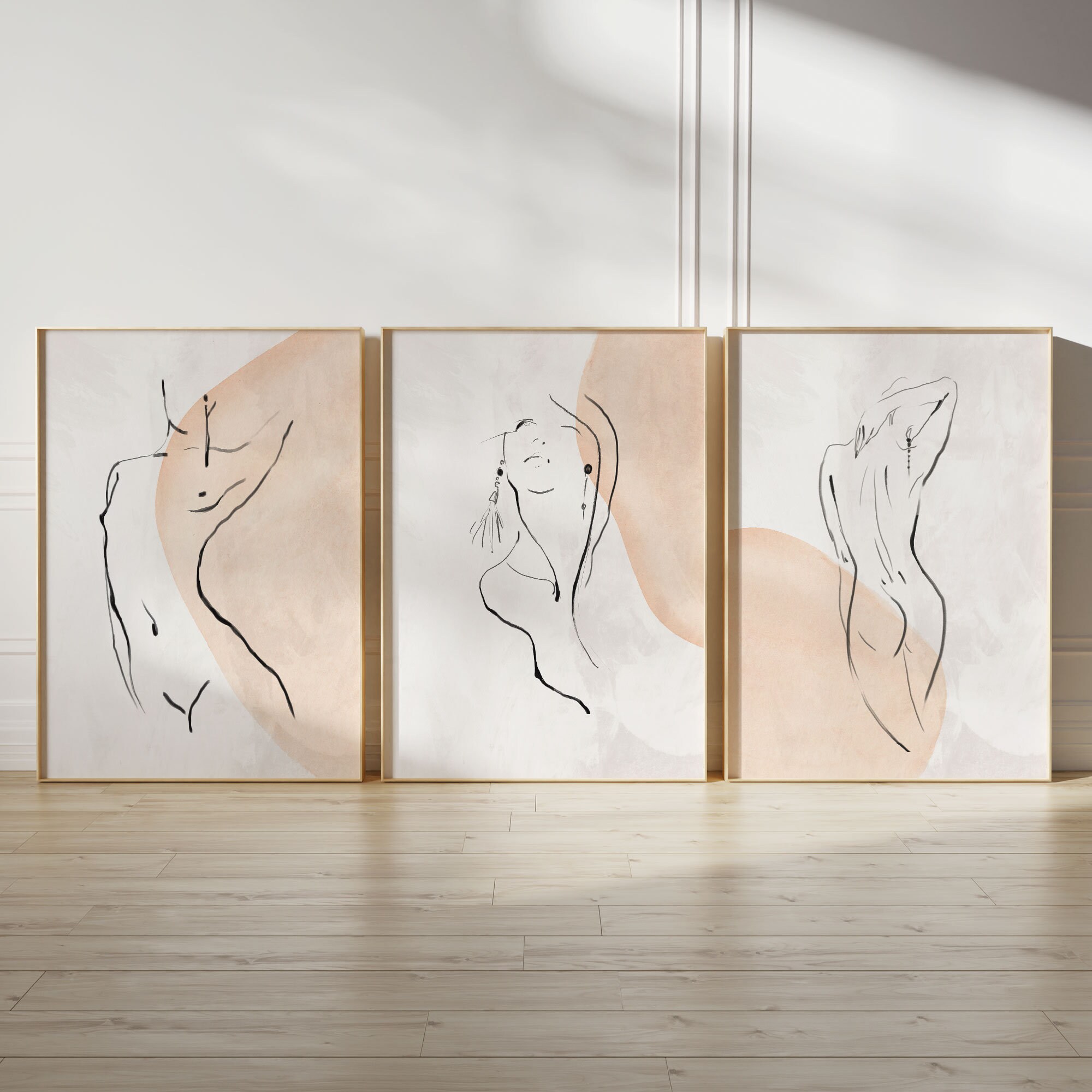 Set of 3 Woman Line Art Prints | Female Figure Line Art Set | Abstract ...