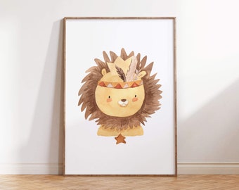 Lion Nursery Art Print | Boho Prints For Children | Boho Safari Animal | Nursery Kids | PRINTABLE Boho Nursery Wall Art | Baby Room Ideas