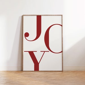Arte de Navidad de alegría, arte de la cita de Navidad, decoración de Navidad roja, decoración del hogar imprimible de Navidad de moda, arte imprimible de Navidad, impresión de tipografía