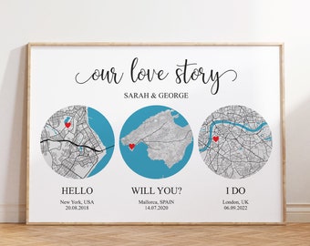 Benutzerdefinierte unsere Story-Karte drucken, Hello Will You I Do, unsere Liebesgeschichte benutzerdefinierte Karte, Met verlobt verheiratet Karte, Geschenke für ihn, Geschenke für sie
