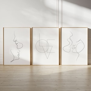 Romantic Line Art, Single Line Art, PRINTABLES Set of 3, Neutral Wall Art Prints, Modern Bedroom Wall Decor, Couple Single Line Drawing