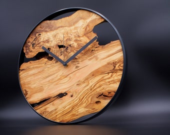 Große Wanduhr Holz XXL moderne Wanduhre in schwarz und gold für Wohnzimmer Wanddeko Geschenk