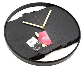 Premium wall clock made of oak 'Nero' black with metal ring, silent clockwork modern & solid and real tree edge Design by ehrenwalde®