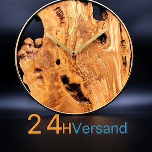 Große Wanduhr Holz XXL moderne Wanduhre in schwarz und gold für Wohnzimmer Wanddeko Geschenk Gold