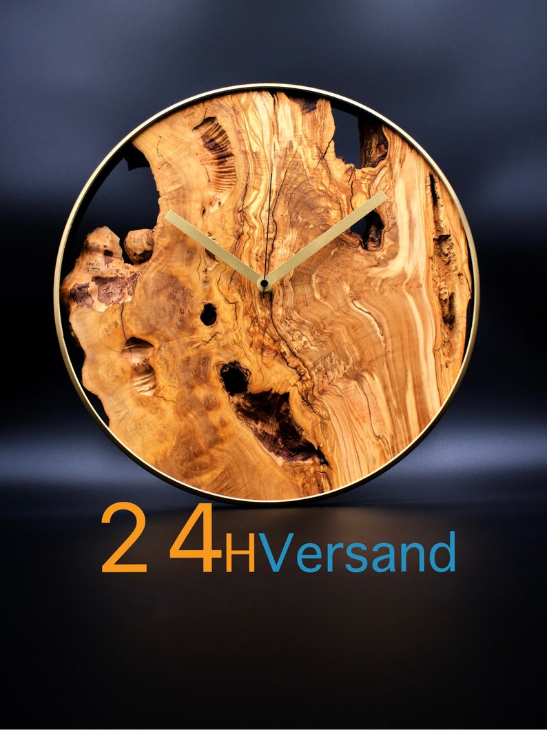 Große Wanduhr Holz XXL moderne Wanduhre in schwarz und gold für Wohnzimmer Wanddeko Geschenk Gold