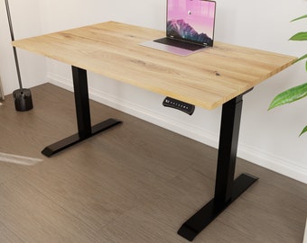 Office Jack® Höhenverstellbarer Schreibtisch Massivholz Elektrisch mit Dual Motor Eiche Holz Bürotisch Ergonomisch