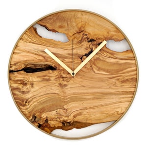Wanduhr Olivenholz-Baumscheibe mit lautlosem Uhrwerk als moderne & rustikale Design-Wanddeko Bild 9