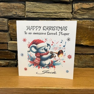 Cartão de Natal personalizado, Cartão de Natal para instrumento musical, Cartão de Natal para músico, Cartão de música, Tocador de corneta, Professor de música
