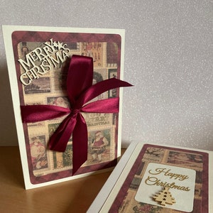 Gepersonaliseerde kerstkaart, handgemaakte kerstkaart, traditionele kerstkaart met lint, kerstkaart in versierde presentatiedoos