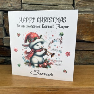 Cartão de Natal personalizado, Cartão de Natal para instrumento musical, Cartão de Natal para músico, Cartão de música, Tocador de corneta, Professor de música