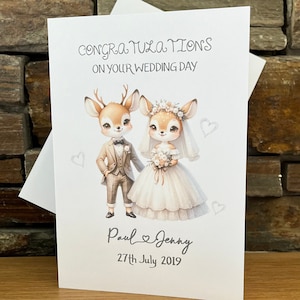 Carte de mariage personnalisée, félicitations pour votre mariage, carte souvenir, carte de mariage cerf mignon, carte cerf de mariage personnalisée