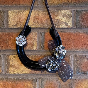 Decorated Black Horseshoe: Good Luck Equestrian Gift with Paper Flowers